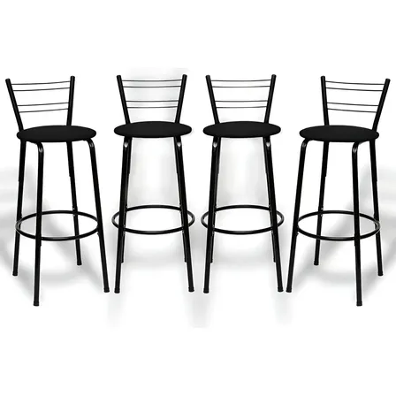 Kit 4 Banquetas Itagold Florida Top Alta Cozinha Americana Bar Balcão Alto Estrutura Preta Atlanta Cor Assento Preto 90cm