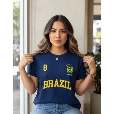 Camiseta Feminina Brasil T-shirt Rumo Ao Hexa Blusa Brazil Azul-marinho M