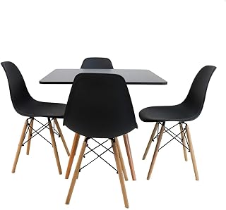 Mesa Eiffel Quadrada 80x80cm + 04 Cadeiras Eiffel Preta