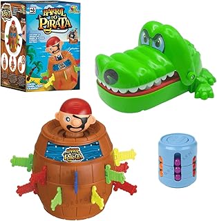 Kit Jogos Educativos Infantis Pula Pirata Barril + Crocodilo Morde Dedo Brinquedo Pedagogicos