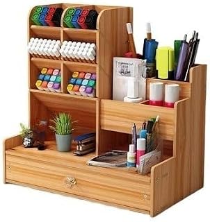 Mini Organizador de Mesa em Madeira com Gavetas – Porta-Canetas Grande Capacidade para Escritório,