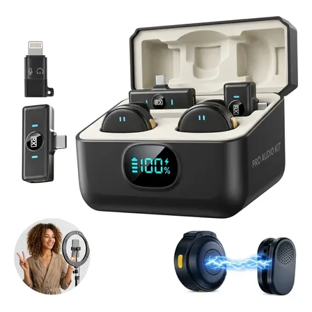 Microfone Lapela Redondo Sem Fio Duplo Imã Android E iPhone Preto