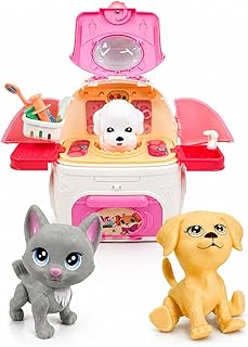 Maleta Pet Shop Kit Veterinária com Acessórios Médicos 2 Cachorrinhos e 1 Gatinha