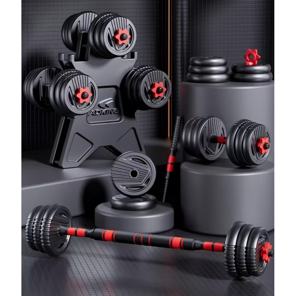 20kg Kit 6 Em 1 Musculação Halteres Anilhas Barras Kettlebell Ajustáveis Academia Treino em Casa