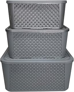 Kit 3 Caixas Organizadoras Casa Decoração Rattan Cinza Pequena Media Grande…
