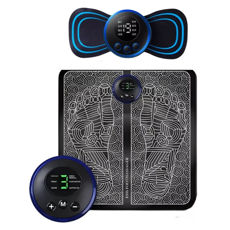 Kit Mini Massageador E Tapete Portátil Recarregável Dor Pescoço Coluna Pernas alívio da dor
