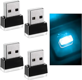 Augeny 4 peças USB LED lâmpada de atmosfera interior de carro, luz noturna decorativa USB plug-in