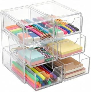 Organizador de gaveta de acrílico, caixa de armazenamento empilhável para papelaria, cosméticos,