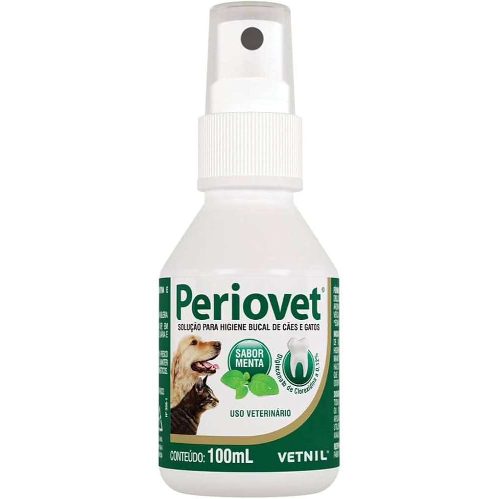 Periovet spray 100ml para tratamento mau hálito e tartaro bucal