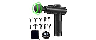 YARUIKE Pistola de Massagem Muscular Profunda, 30 Velocidades, 10 Cabeças, Tela LCD, Silenciosa, Bateria Recarregável, Preta
