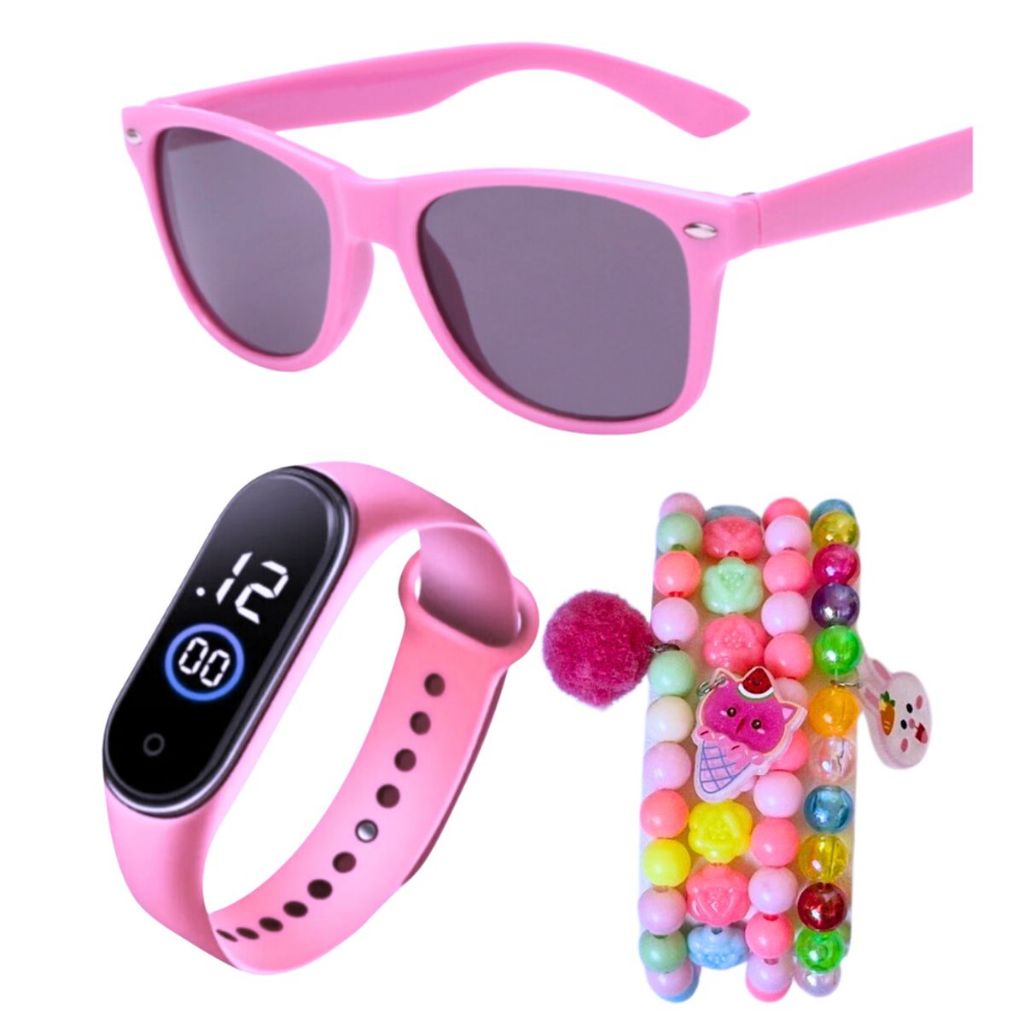 Relógio Infantil  Digital à prova d'água + Óculos De Sol Infantil UV + Ki 4 Pulseiras Miçangas - Presente para crianças