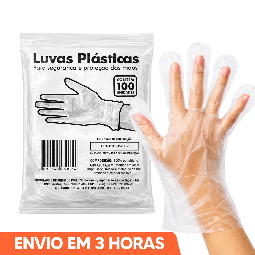 1000un Luva Plástica Descartável Transparente Sem Pó