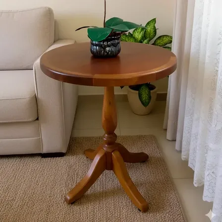 Mesa Lateral Vintage Pé Torneado Castanho Castanho