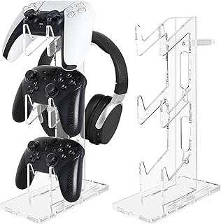 FYY Game Controller Holder 3 Tiers - Universal Dual Stand and Headphone Holder, Acrylic Clear