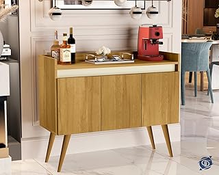 Aparador Buffet Sala 3 Portas Luxo Prime Madeirado/Off White - JM Casa dos Móveis