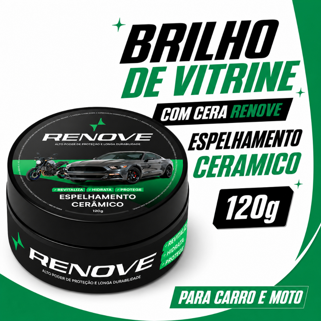 Cera Carnaúba Automotiva Renove 120g - Brilho Profundo, Toque Liso e Repelência à Água