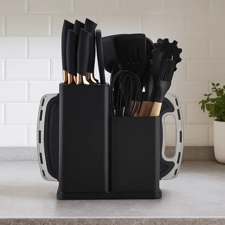 19 Peças Kit Utensilios Cozinha Tábua Em Silicone Espátula