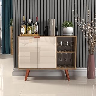 Aparador Buffet Retrô com 2 Portas e 2 Nichos, Balcão Multiuso Decorativo, Móvel Funcional para