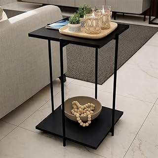 Mesa Lateral Articulada Quadrada para Sofá e Sala Mesa de Apoio com Tampo Duplo para Quarto e