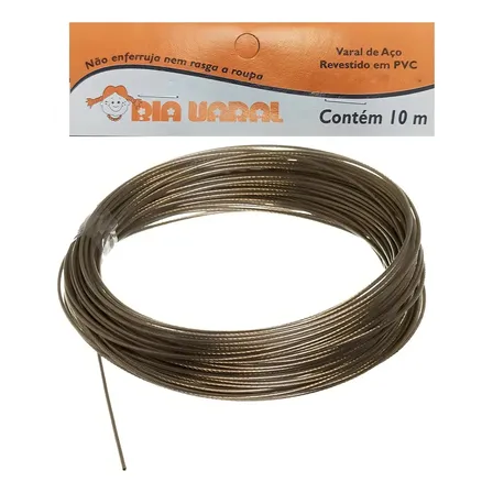 Corda Varal De Aço Revestido Em Pvc 10m Resistente Full Dourado