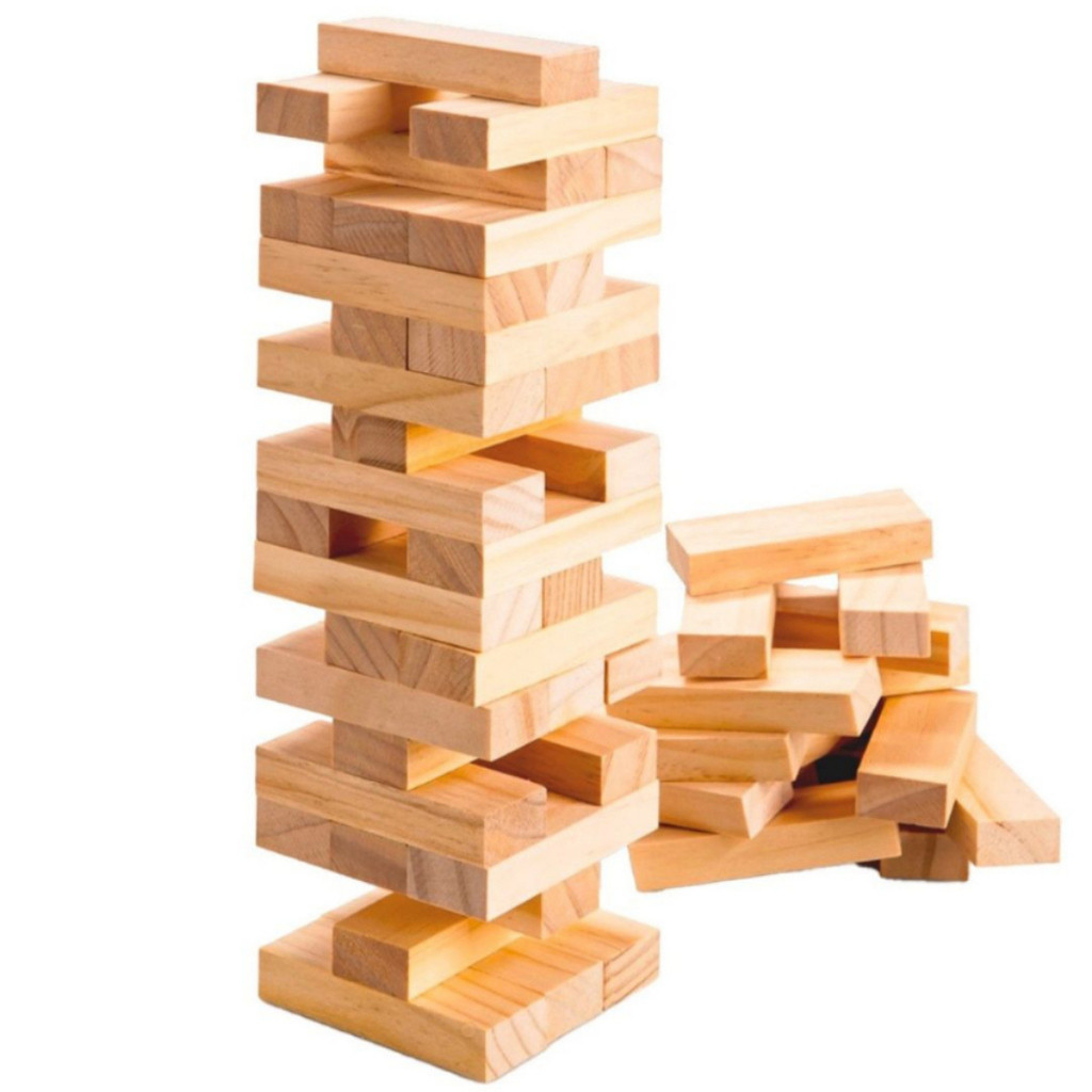 Jogo Caiu Perdeu Torre de Madeira 54 Peças Desenvolve Coordenação Motora Brinquedo