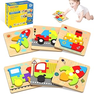 Blocos Montar de Madeira Quebra-Cabeças Montessori Educativos Brinquedos Infantis 6 Formas