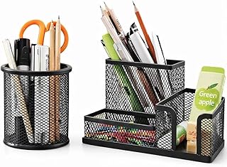 Kit Organizador de Mesa e Suporte Porta Canetas Lapis Tesoura Clips Blocos Adesivos e Acessorios de