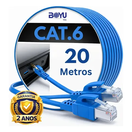 Cabo De Rede Cat6 20 Metros 20m Lan Internet Crimpado Rj45 Azul Boyu Cell
