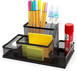 Porta Lápis Organizador de Mesa em Metal Aramado com 4 Divisórias – Porta Caneta Porta Treco