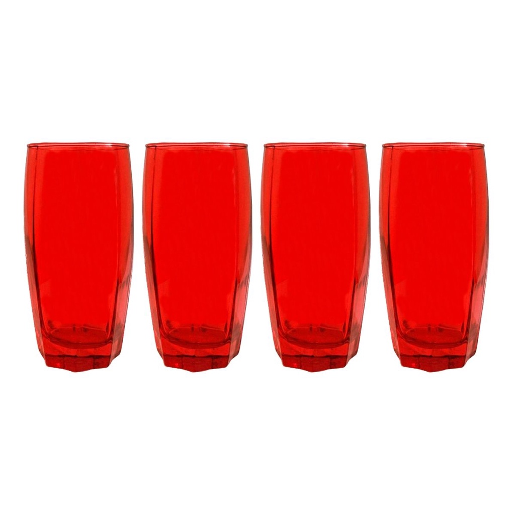 4 Copos Florida Chique Vidro Vermelho Mesa Posta 370ml