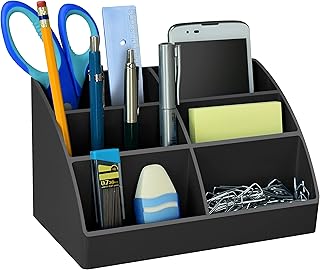 Acrimet Organizador de Mesa 6 Divisórias, Porta Lápis e Canetas, Cor Preto | Design Inclinado,