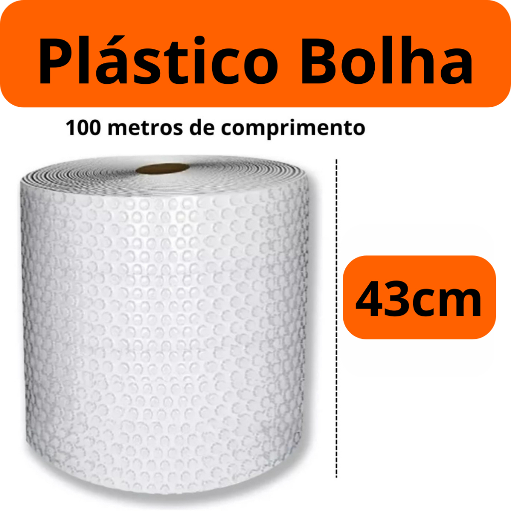 Plástico Bolha - Bobina 43cm X 100 Metros E-commerce 25 Micras Bolha Mudança