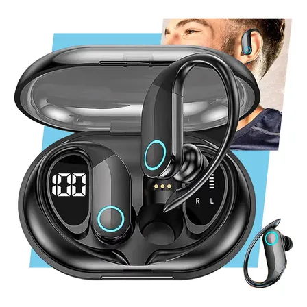 Fone De Ouvido Bluetooth Tws Esportivo Com Gancho Para Academia E Corrida Preto