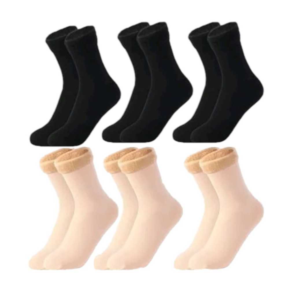 Kit Com 1,2, 3, 4, 5 ou 6 Pares de Meia Térmica Feminina Forrada de Inverno Várias cores