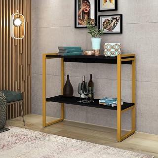 Aparador com Prateleira Decorativo Estilo Industrial (Dourado/Preto)
