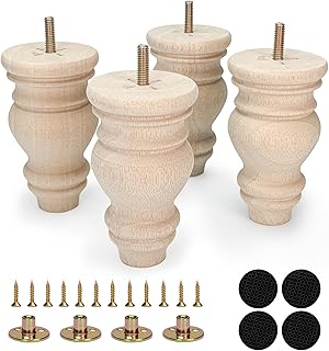 Pernas de madeira para móveis de 12 cm, conjunto de 4 pés de coque redondos inacabados de madeira maciça de substituição para sofá, cadeira, sofá, cômoda, mesa, armário, cama, estante
