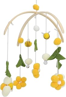 Pssopp Móvel de bebê para Berço, Decoração de Berçário de Madeira Artesanal Com Design de Flor de Abelha, Brinquedo Pendurado para Berço e