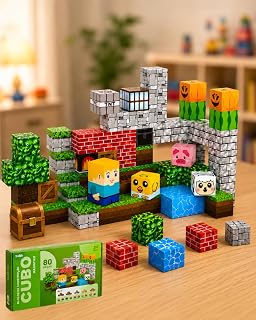 Kit de Blocos Magnéticos de Construção 3D, 80 Peças, Cubos Estilo Pixelado | Brinquedo Infantil; Jogo Educativo de Peças Magnéticas