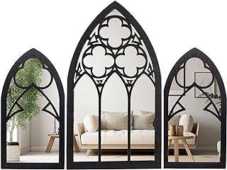 Decoração de parede de espelhos góticos - Conjunto de 3 peças de espelhos de catedral de móveis góticos de 15,8 polegadas - Decoração de Halloween para banheiro e cozinha - Acessórios góticos