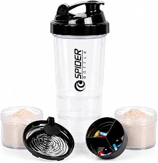 Coqueteleira 3 Andares Garrafa Shaker Academia Suplementos Whey Shakeira 3 Compartimentos Doses Squeeze Porta Comprimido Misturador 500ml
