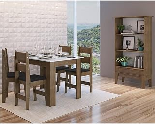 Conjunto Sala de Jantar Mesa Fixa com 4 Cadeiras + Estante Organizadora Ameixa Negra