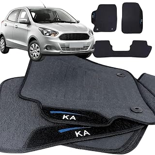 Jogo de Tapete Borracha Automotivo pra Carro Compatível Ka 2014 2015 2016 2017 2018 2019 2020 2021 2022 Com Logo Bordado Impermeável Personalizado 3 Peças Traseira Inteiriça W8 Acessorios
