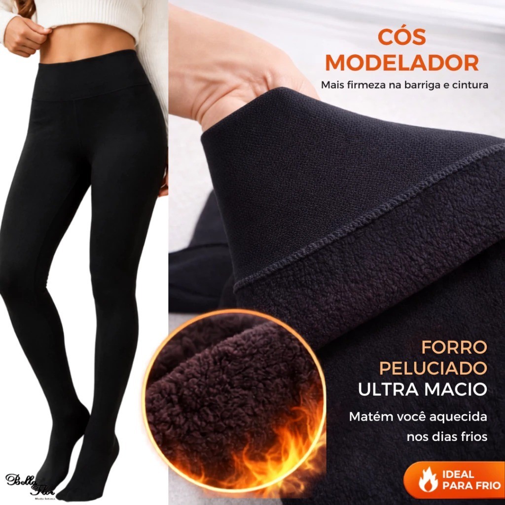 Meia Calça Térmica Peluciada Grossa Cintura Alta Inverno Confortavel Com Pé