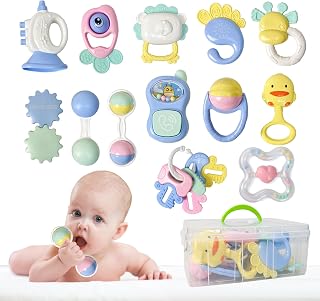 Cuterabit Conjunto de 13 Chocalhos para Bebês de 0 A 6 Meses, Brinquedos para Mordedores com Estojo, Brinquedos Infantis de 0 A 3, 6 e 12 Meses, Brinquedos para Meninas, Melhor Presente de Natal