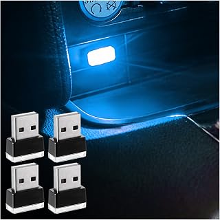 Augeny 4 peças de lâmpada de atmosfera LED USB para interior de carro, luz noturna decorativa USB plug-in, kit de iluminação ambiente automotiva portátil, acessórios universais para interior de