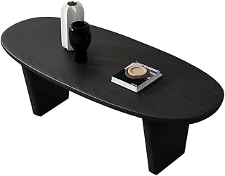 Mesa de centro, mesa lateral de sofá de madeira maciça para sala de estar, mesa pequena oval preta