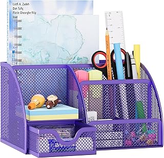 EasyPAG Organizador de mesa de malha com gaveta, suporte multifuncional de caneta, organizador de papelaria para escritório, material escolar, 6 compartimentos, organizadores de dormitório e