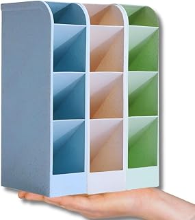 Kit com 3 Organizadores de Mesa Porta Lápis Canetas Multifuncional com 3 Divisórias em Plástico para Escritório Escola e Home Office Ideal para Papelaria e Materiais de Estudo 20cm