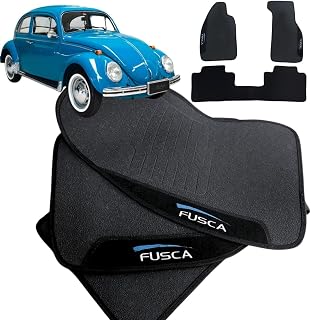 Jogo de Tapete Borracha Automotivo para Carro Compatível com Fusca 1956 Á 1996 (Todos os anos) Com Logo Bordado Impermeável Personalizado 3 Peças Com Traseira Interiça W8 Acessorios