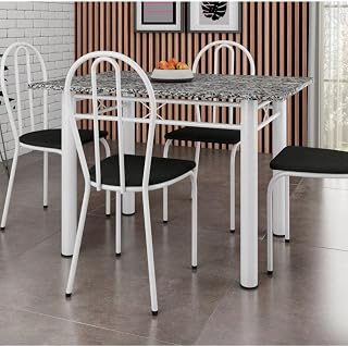 Conjunto Mesa e 4 Cadeiras Monique Artefamol Branco/preto